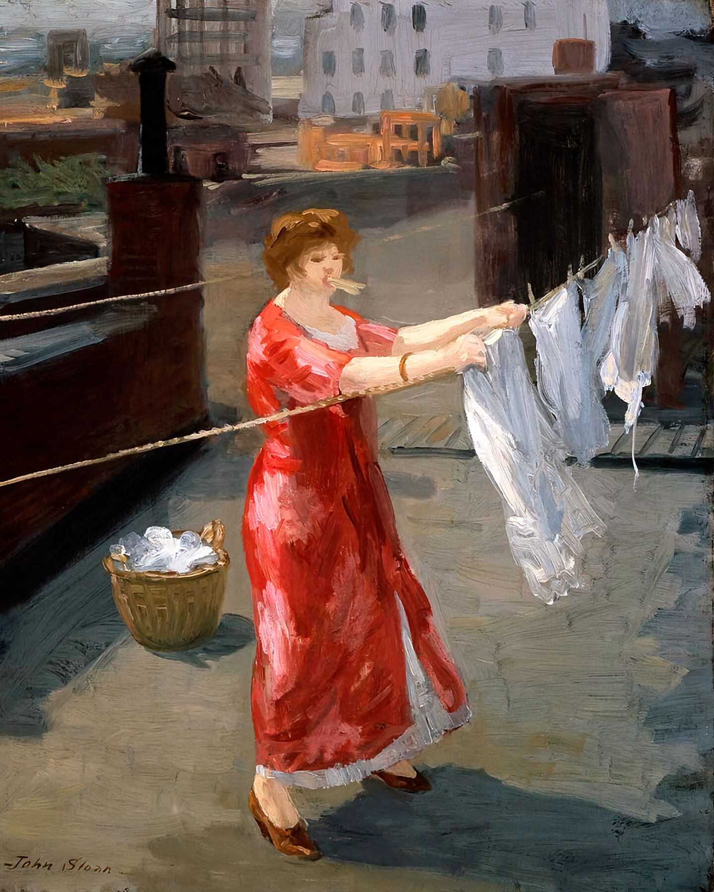 Red Kimono on the Roof by John Sloan - 1912