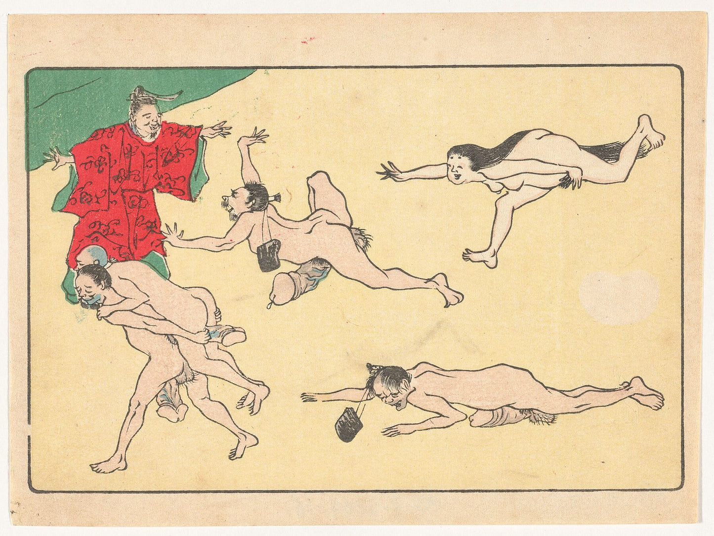 Courtier and naked people by Kawanabe Kyôsai, c. 1870 - c. 1880