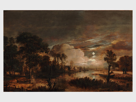 Paisaje iluminado por la luna con vistas al río New Amstel de Aert van der Neer - 1647