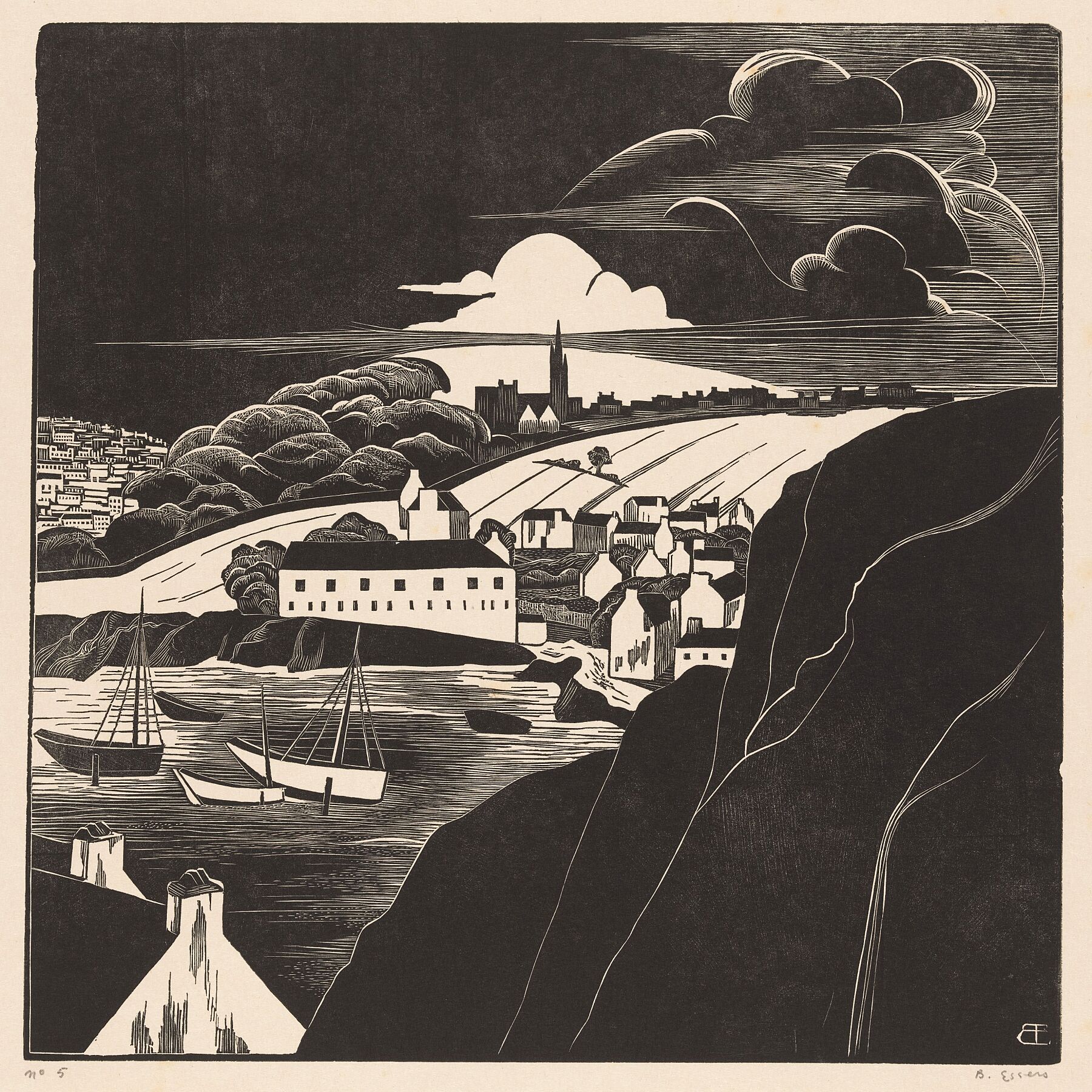 Harbor at Low Tide by Bernard Essers - 1927