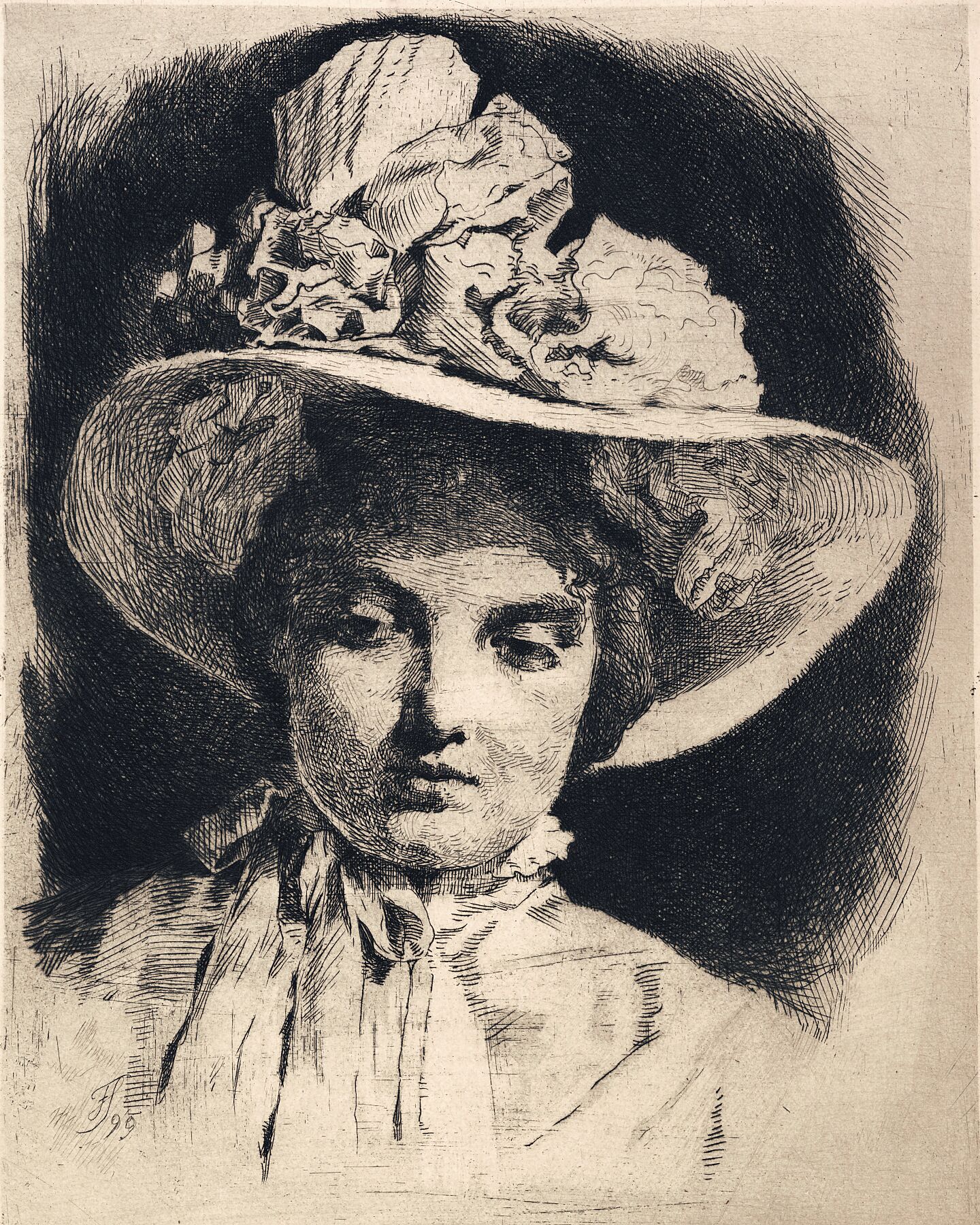 Young girl, front, with wide-brimmed hat by Frans Schwartz - 1899