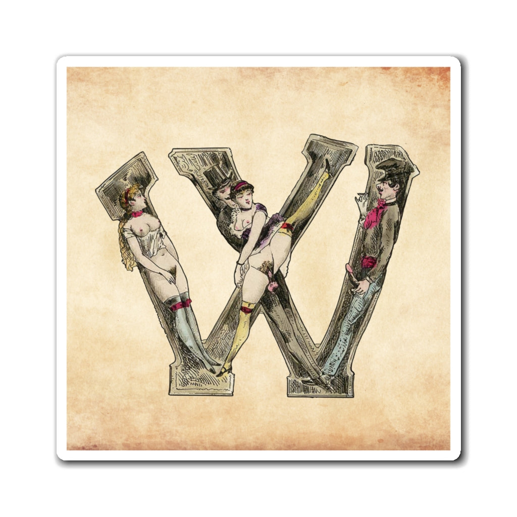 Magnet featuring the letter W from the Erotic Alphabet, 1880, by French artist Joseph Apoux (1846-1910).