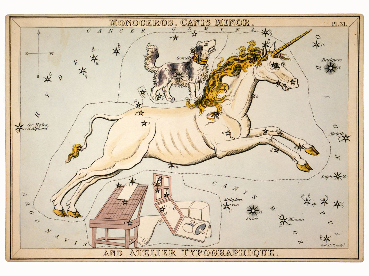 Monoceros, Canis Minor y Atelier Typographique de Sidney Hall - 1825 
