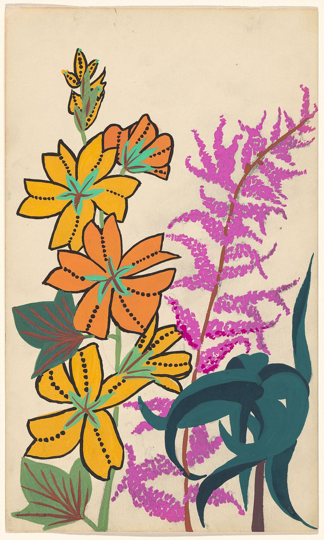 Design for embroidery of flower sprays and leaves, Atelier Martine, c. 1914