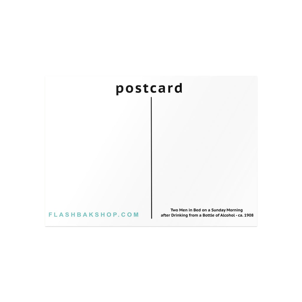 Two Men in Bed on a Sunday Morning after Drinking from a Bottle of Alcohol, ca. 1908 - Postcard