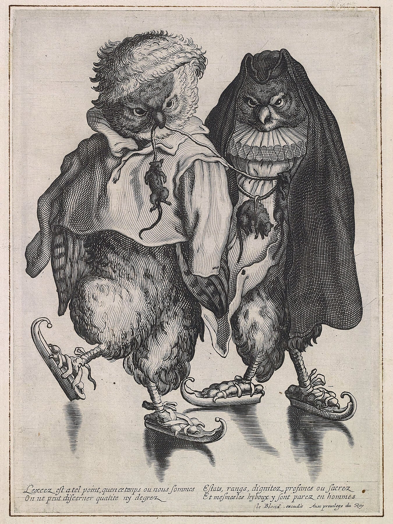AFTER ADRIAEN VAN DE VENNE (1589-1662) Two owls skating c.1630-40