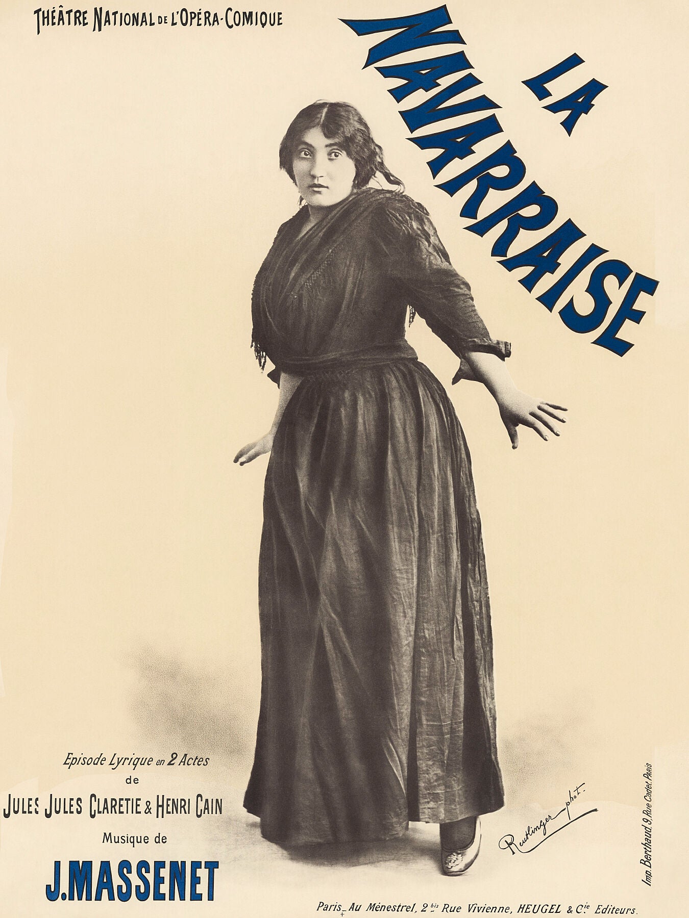 Poster for Jules Massenet's La Navarraise showing Emma Calvé in the role of Anita. Théâtre de l'Opéra-Comique 3 October 1895