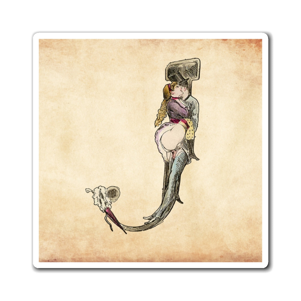 Magnet featuring the letter J from the Erotic Alphabet, 1880, by French artist Joseph Apoux (1846-1910).