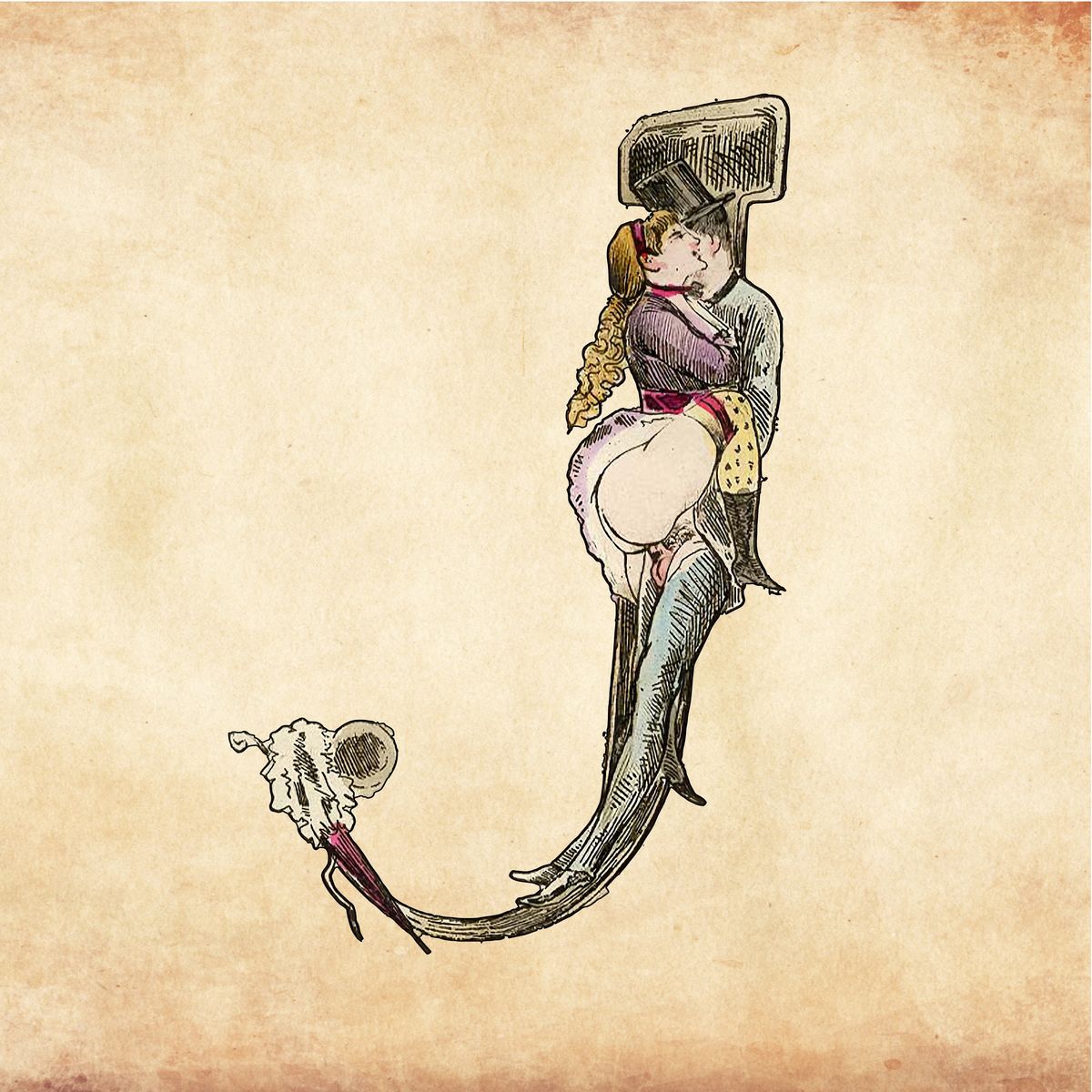 Letter J Print from Joseph Apoux's Erotic Alphabet - 1880