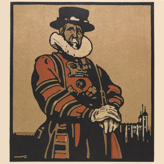 London Types : Beefeater by William Nicholson - 1898.  Printmaker William Nicholson worked in partnership with his brother-in-law James Pryde, under the pseudonym the Beggarstaf Brothers.