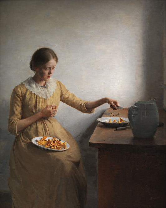 A Young Girl Preparing Chanterelles. by Peter Ilsted - 1892