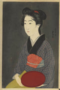 Waitress with a Red Tray (Portrait of Onao, a Maid at the Matsuyoshi Inn, Kyoto) by Hashiguchi Goyo - 1920