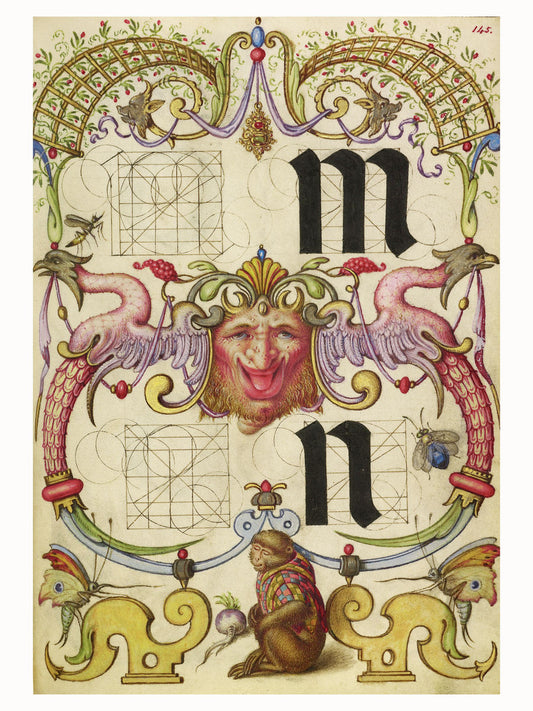 Guía para construir las letras m y n de Joris Hoefnagel - 1591 